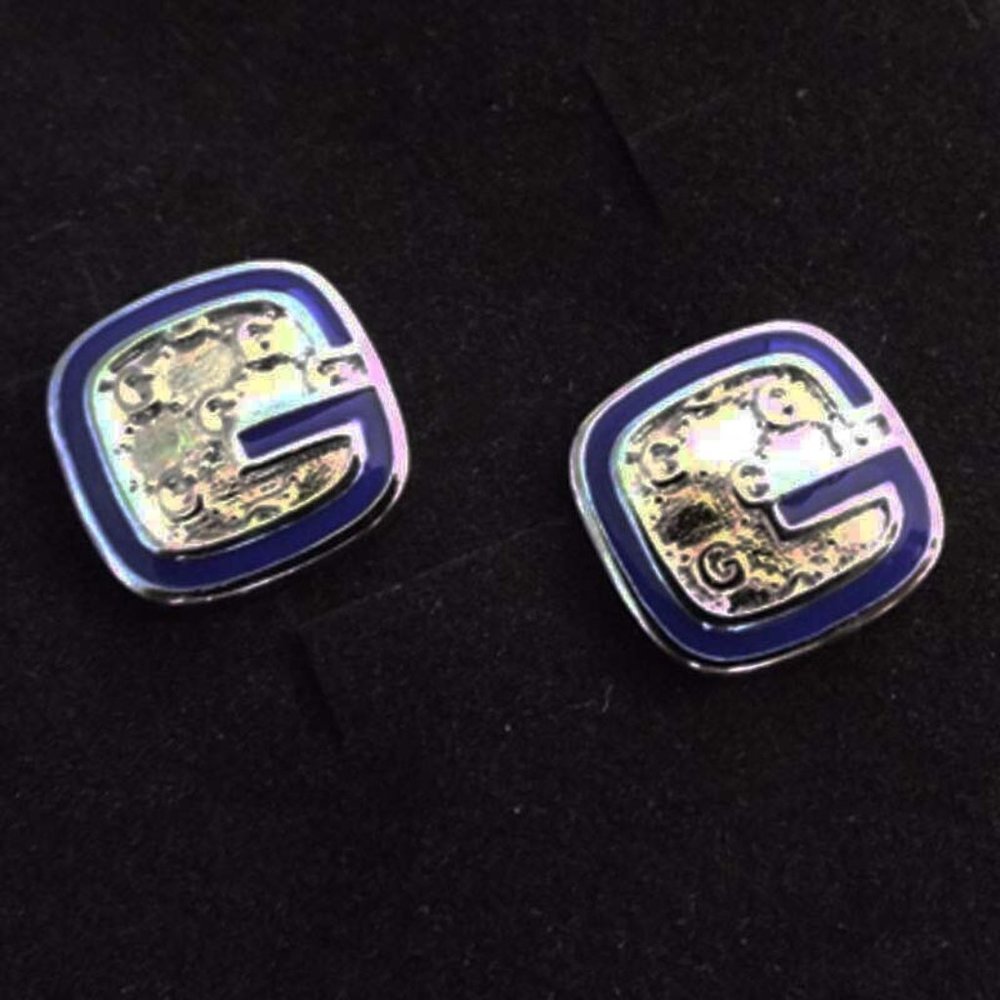 DESIGNER INSPIRED "G's" BLUE ENAMEL SILVER STUD *NEW*  EARRINGS 67